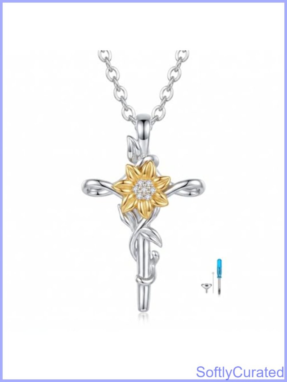 Cross Sunflower Urn Necklace for Ashes Memorial Keepsake Pendant Stainless